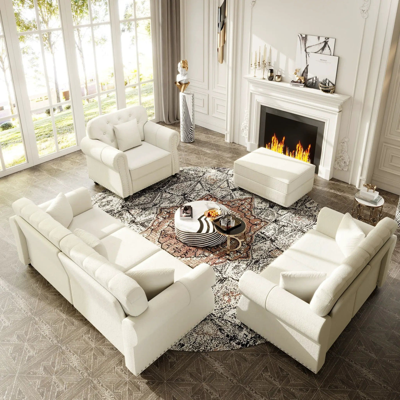 Upholstered Sofa Set With Nailhead Trim And Rolled Armrests, Includes Pillows by HouseOfZazla