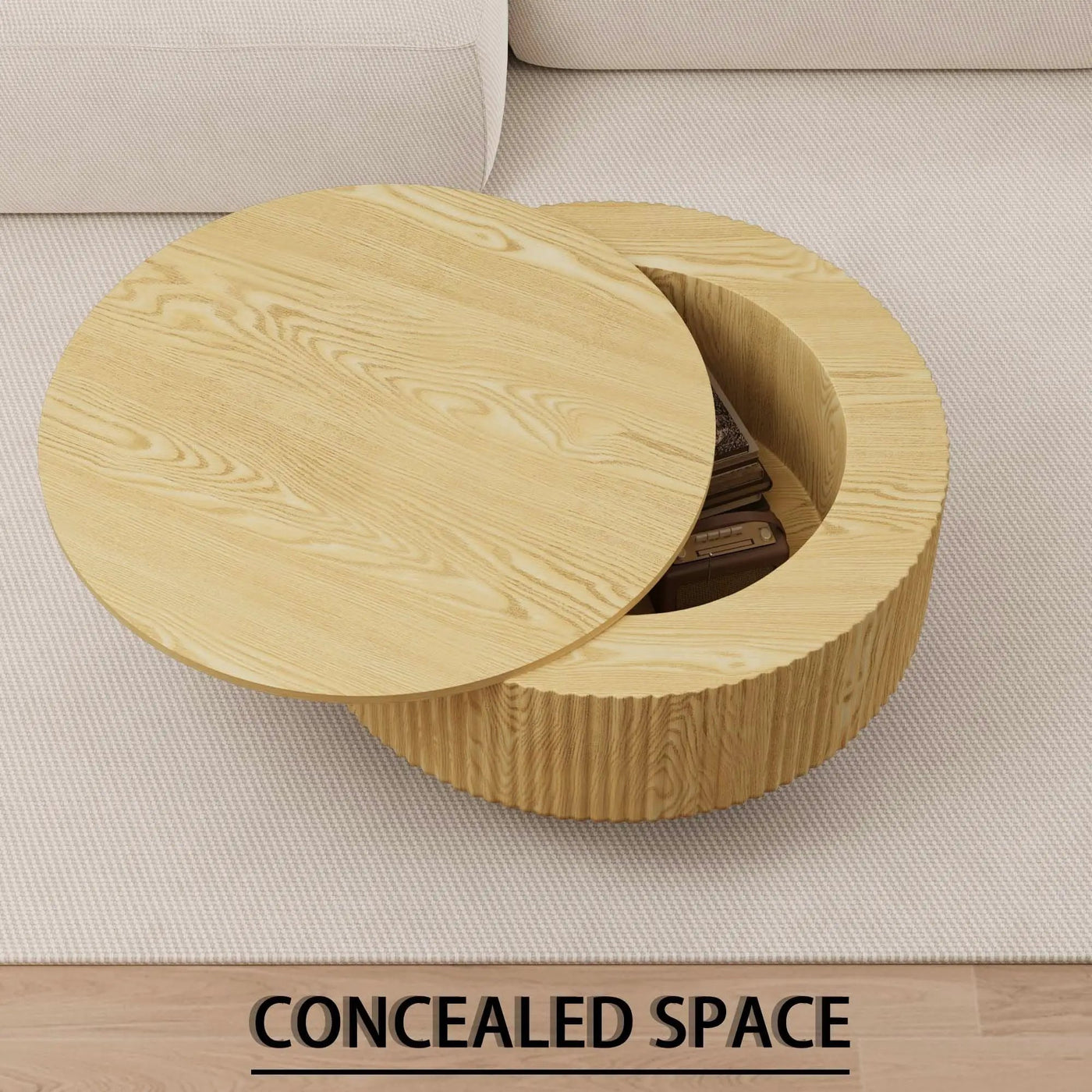 Modern Circular Coffee Table With Stripe Design And Storage Space by HouseOfZazla