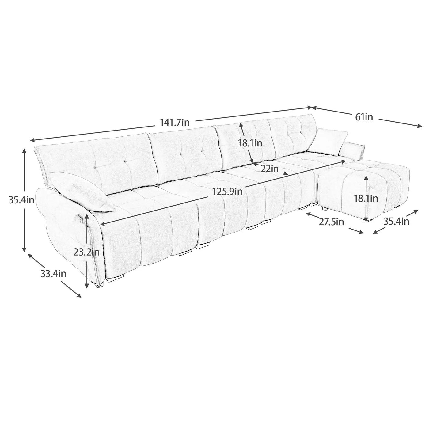 Sofa Set With Ottoman And Pillows, Textured, High Resilience Cushions by Unique Piece Furniture