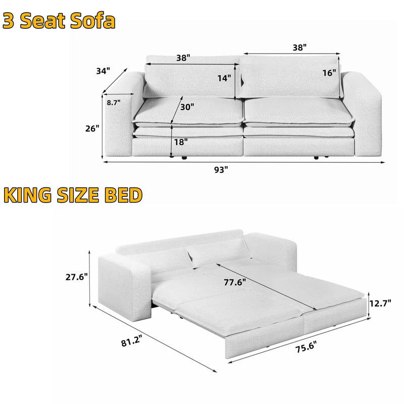 King Size Sleeper Pull Out Sofa Bed, 3 In 1 Convertible Chaise Lounge With 2 Pillows For Living Room - Camel by HouseOfZazla