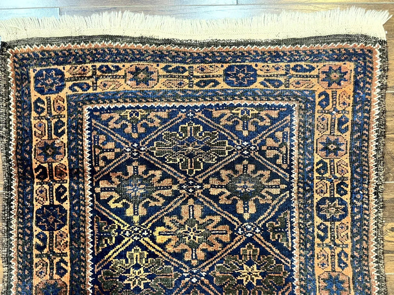 Small Antique Persian Rug 2.7 x 4.7, Handmade Wool Rug, Navy Blue, Balouch Rug, Tribal Rug by Jewel Rugs