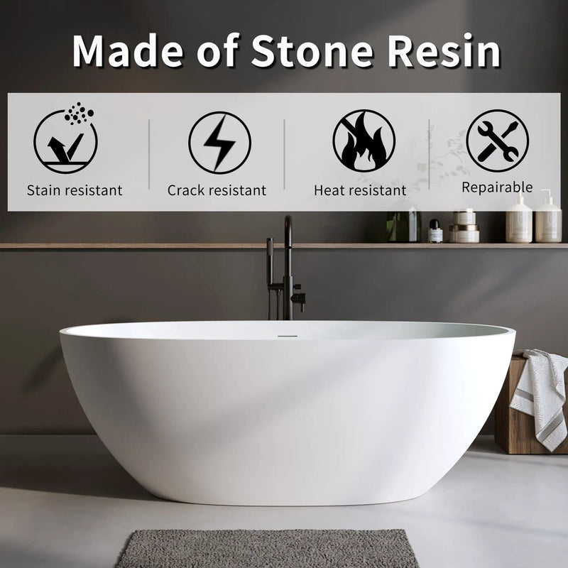 66.9″ Solid Surface Matte Tub - Freestanding Soaking Bathtub by HouseOfZazla
