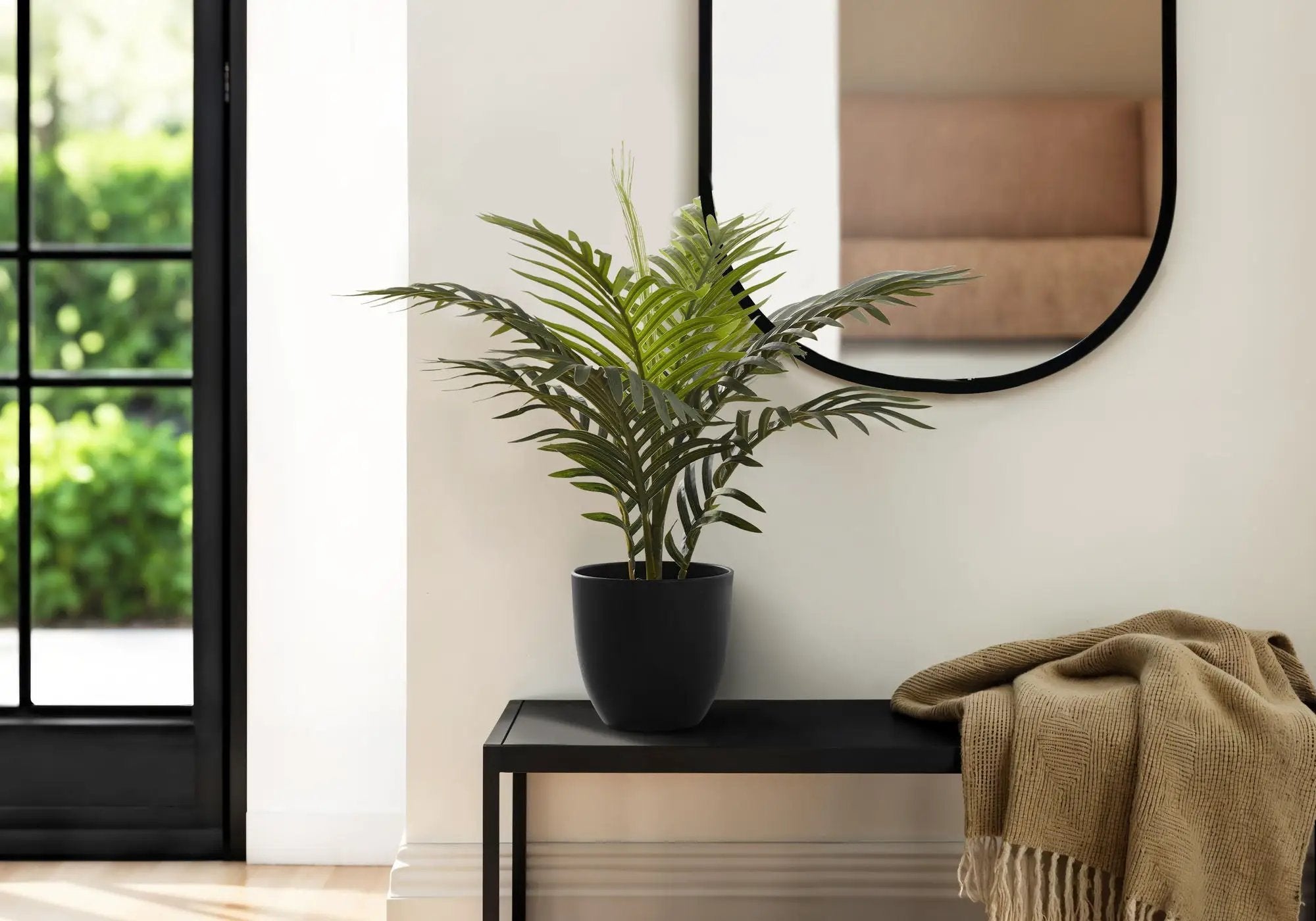 20" Tall, Artificial Plant, Palm, Indoor, Faux, Fake, Table, Greenery, Potted, Real Touch, Decorative - Green / Black by Unique Piece Furniture
