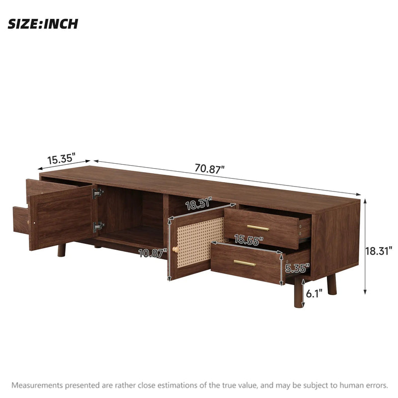 70" TV Stand With Doors For TVs Up To 80", Media Console With 4 Drawers & Cable Holes - Dark Brown by HouseOfZazla