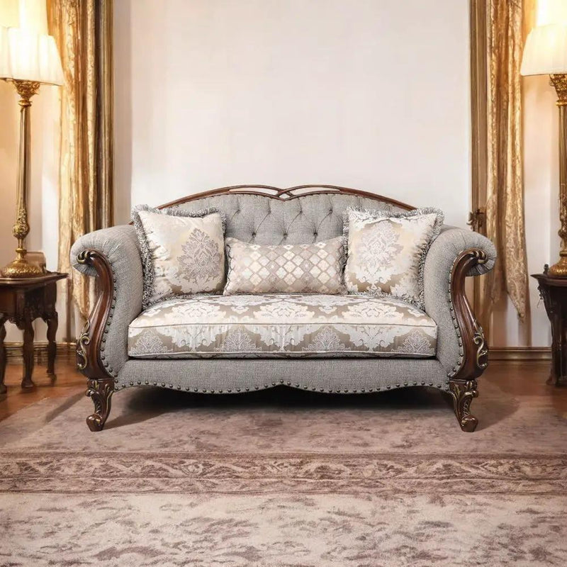 Miyeon - Loveseat With 3 Pillows - Fabric & Cherry by Unique Piece Furniture