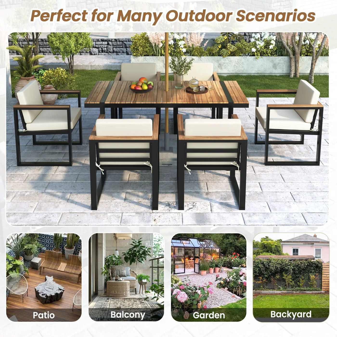 7 Pieces Outdoor Dining Set Patio Dining Table And Chair Set With And Removable Cushions For Patio by HouseOfZazla