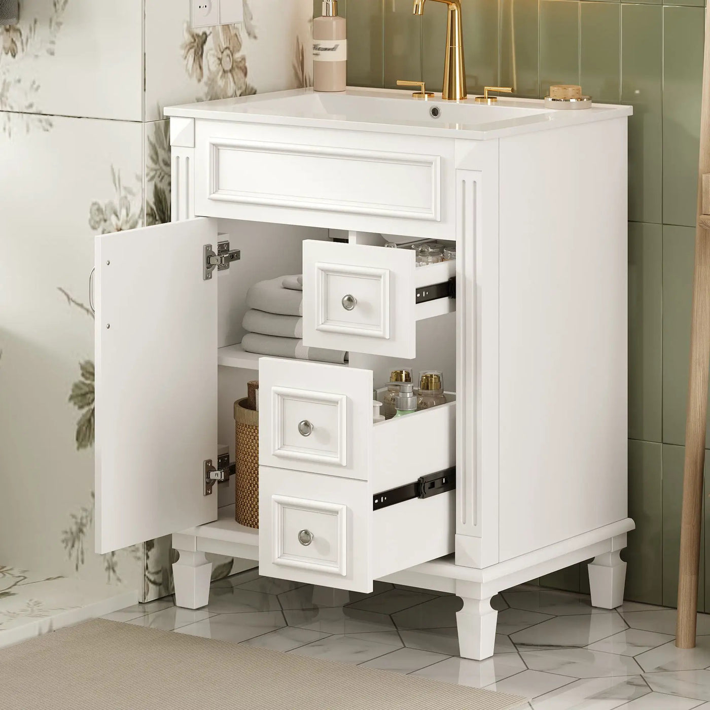Bathroom Vanity With Sink, Compact Cabinet & 2 Drawers by HouseOfZazla