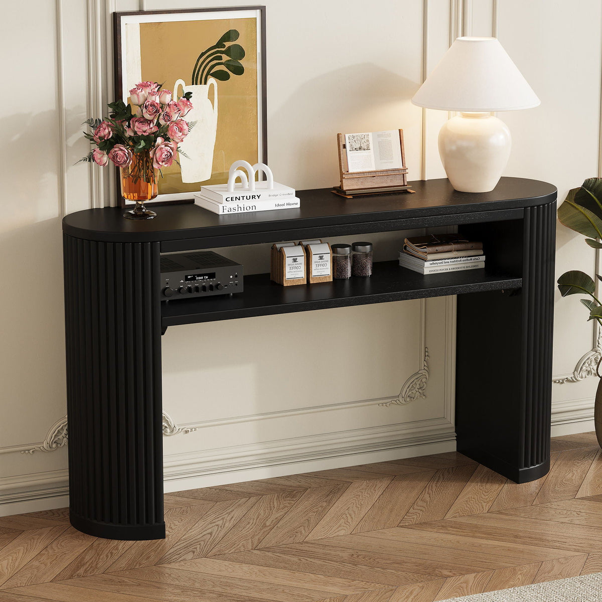 Console Table With Fluted Legs and Open Shelf - Available in Black, Light Brown, Dark Brown, photo 4 of 19