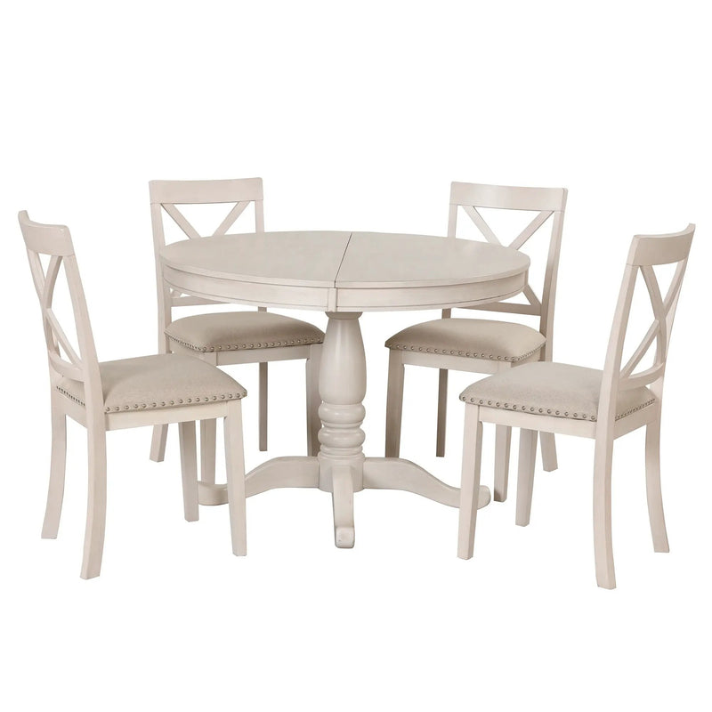 Modern Dining Table Set For 4, Round Table And 4 Kitchen Room Chairs, 5 Piece Kitchen Table Set For Dining Room, Dinette, Breakfast Nook by HouseOfZazla