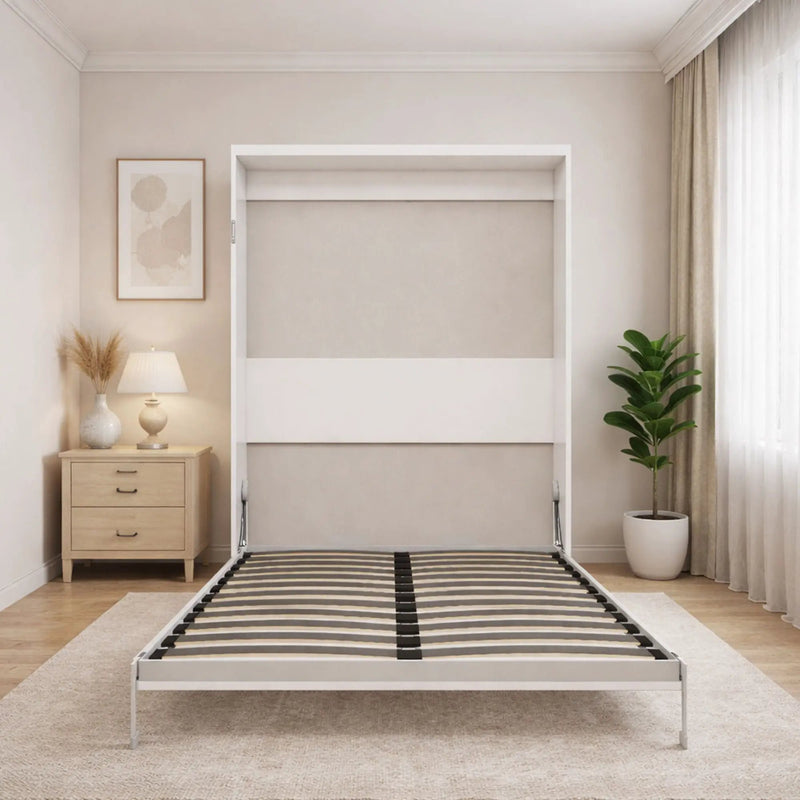 Queen Size Vertical Murphy Wall Cabinet Folding Bed With Automatic Legs - Gray by Unique Piece Furniture