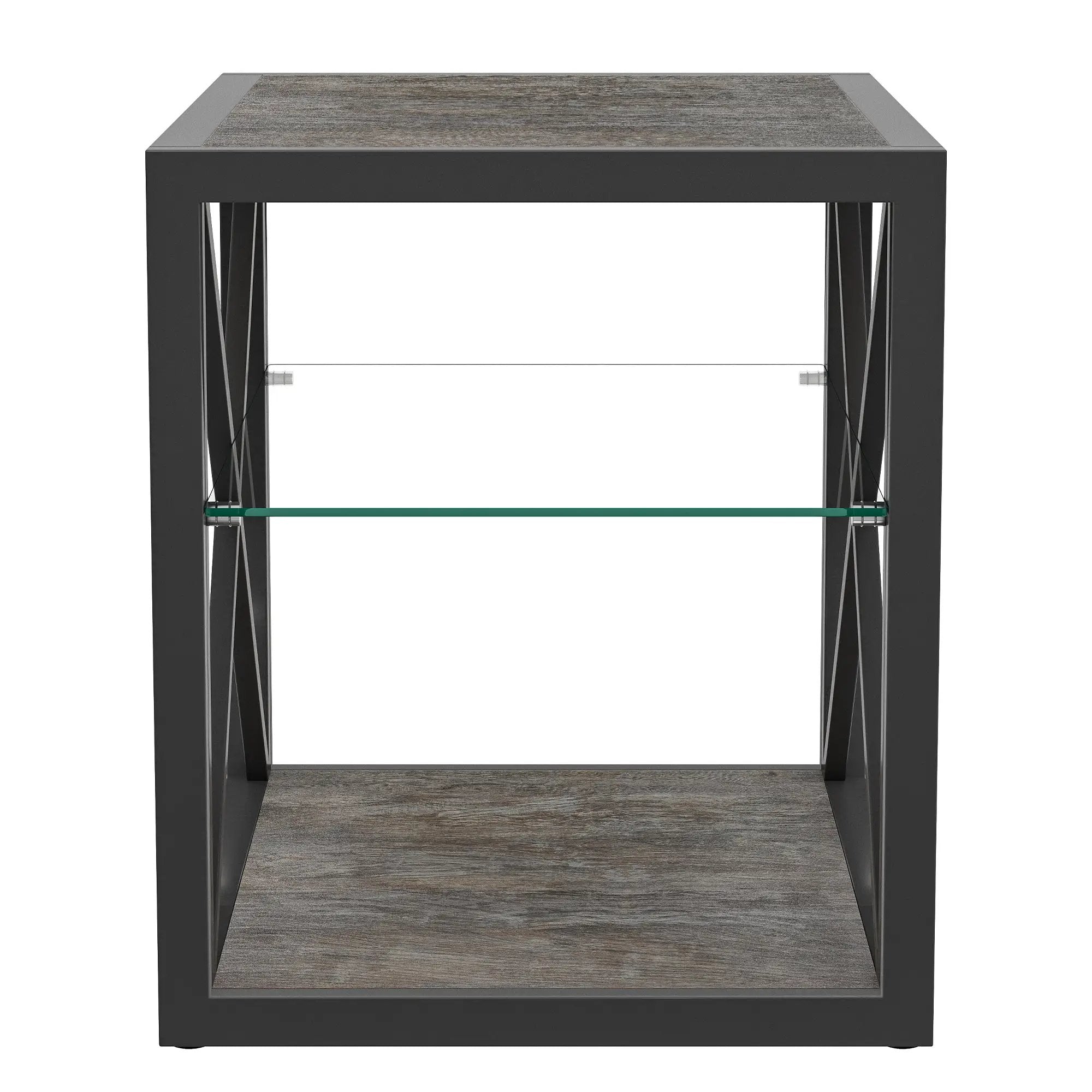 Modern End Table Nightstand with Tempered Glass & Wood Grain MDF by HouseOfZazla