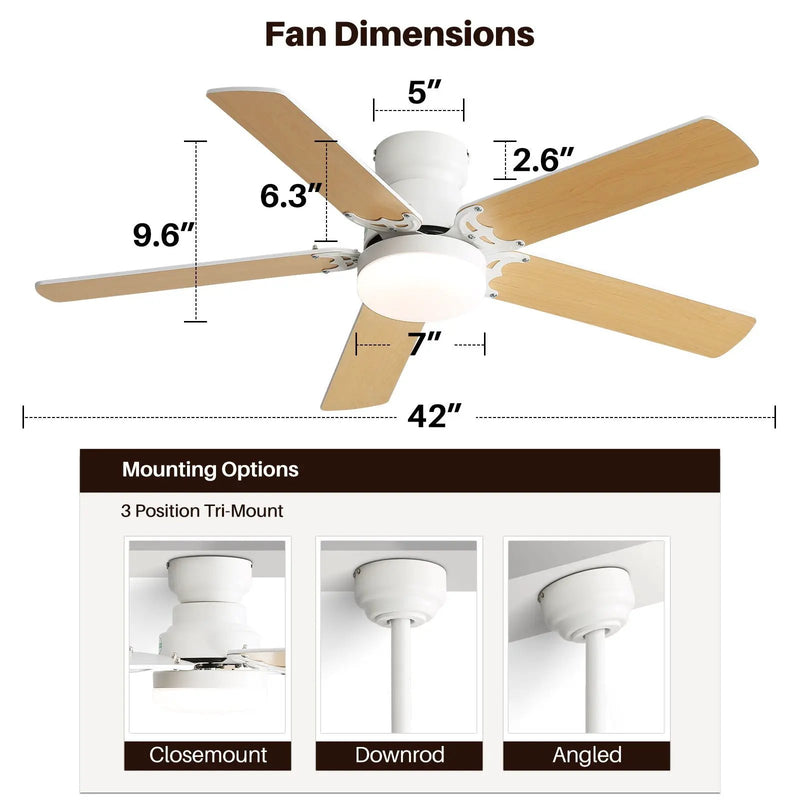 Modern Ceiling Fan With 3 Color Dimmable Light 5 Blades Remote Control Reversible Dc Motor - White by HouseOfZazla