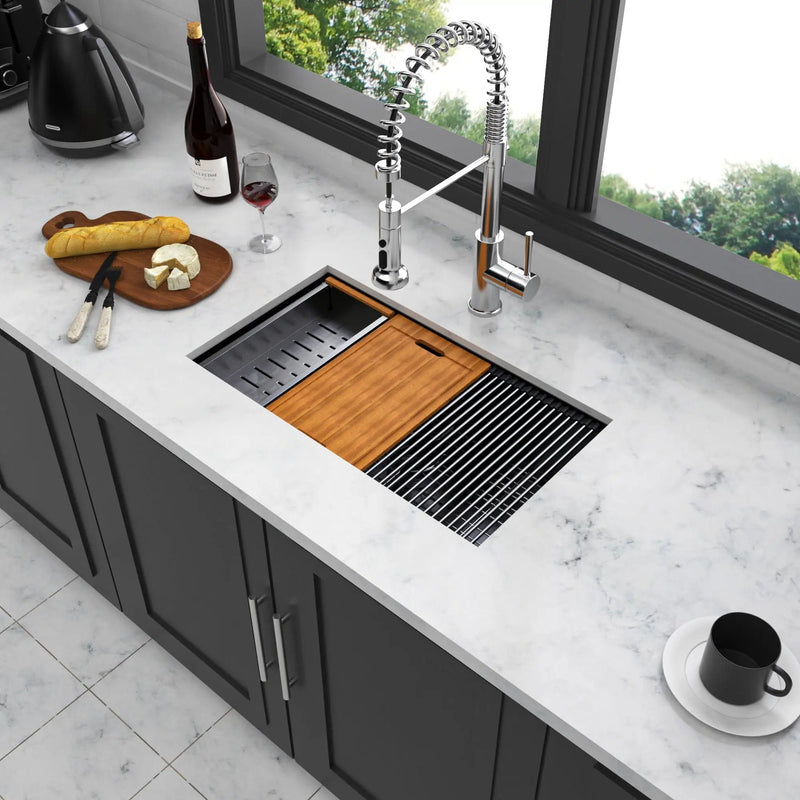 Workstation Kitchen Sink 30" X 18" X 10" Single Bowl Undermount 16 Gauge - Gunmetal Black by HouseOfZazla