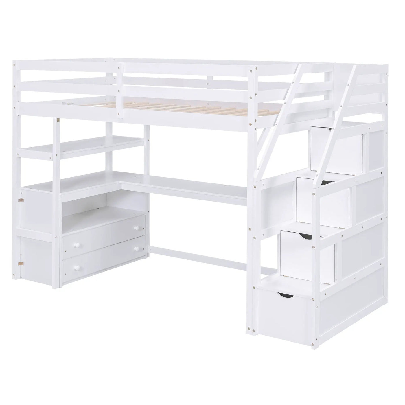 Loft Bed With Desk, Shelves, 2 Drawers, Storage Staircase by HouseOfZazla
