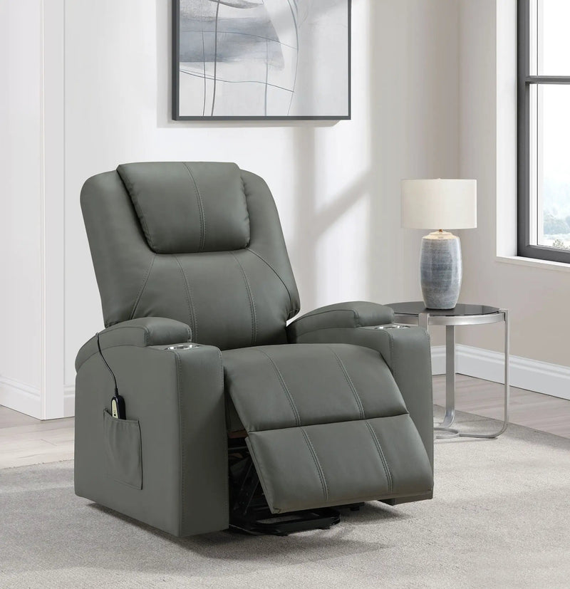 Armstrong Upholstered Power Lift Massage Recliner Grey by Unique Piece Furniture
