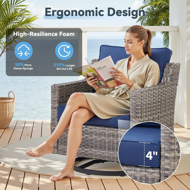Swivel Outdoor Chairs Set of 2, with Glass-Top Side Table, 3 Pieces by HouseOfZazla