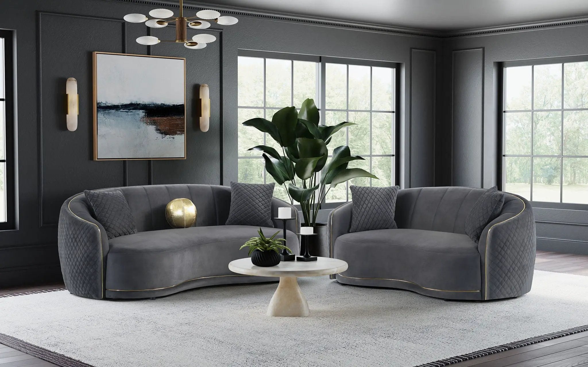 Brookside 2-piece Velvet Upholstered Sofa Set Dark Grey by Unique Piece Furniture