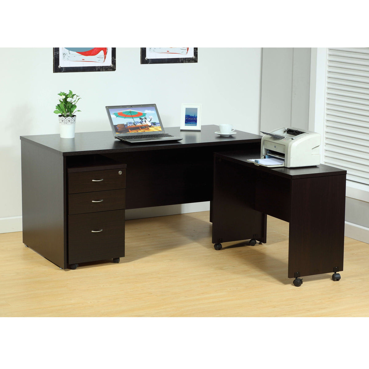Wood Printer Mobile Stand Computer Desk with Locking Wheels - Dark Brown, Dark Gray, White, photo 4 of 12