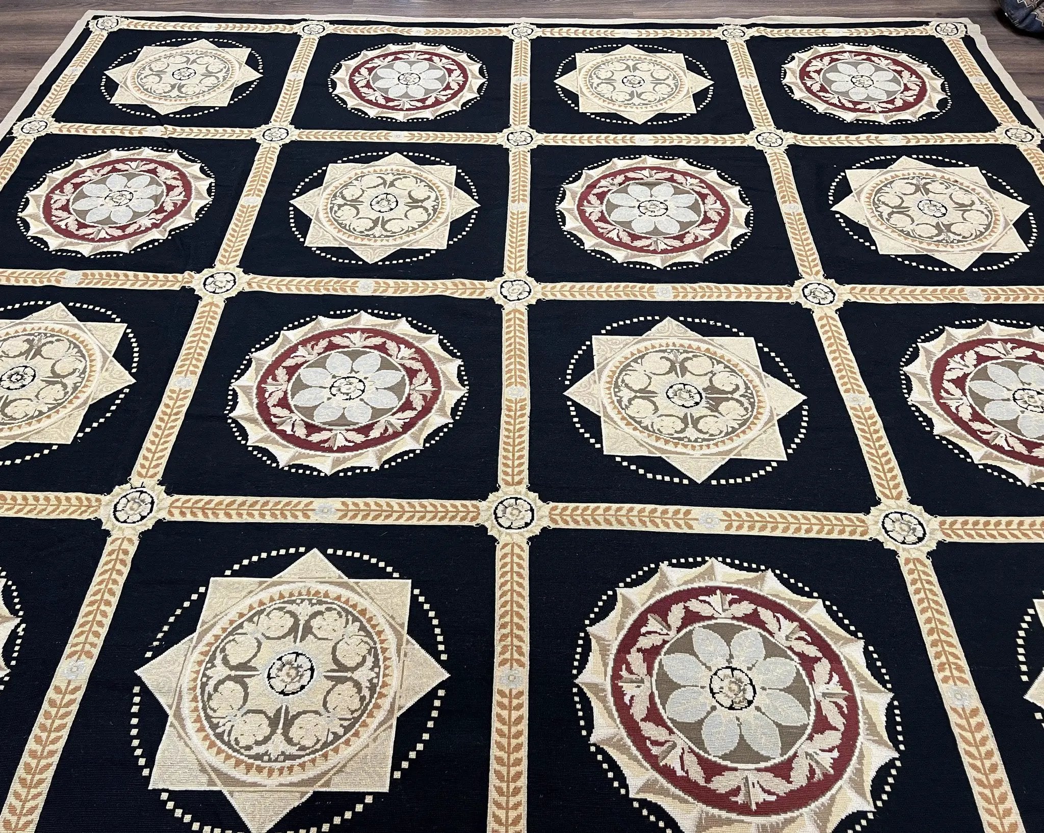 Large Needlepoint Rug 10x13, Panel Design, Black and Beige, Wool Needlepoint Carpet 10 x 13, English Garden, Handwoven Area Rug, Living Room by Jewel Rugs