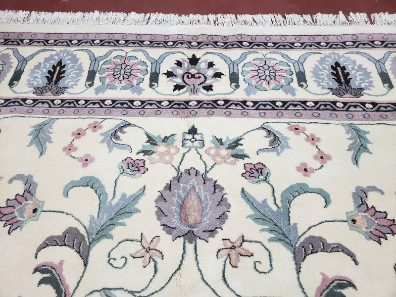 Ivory & Teal Indo Persian Area Rug 9x12, Wool Hand-Knotted Oriental Carpet, 9 x 12 Soft Traditional Living Room Rug, Dining Room Rug by Jewel Rugs