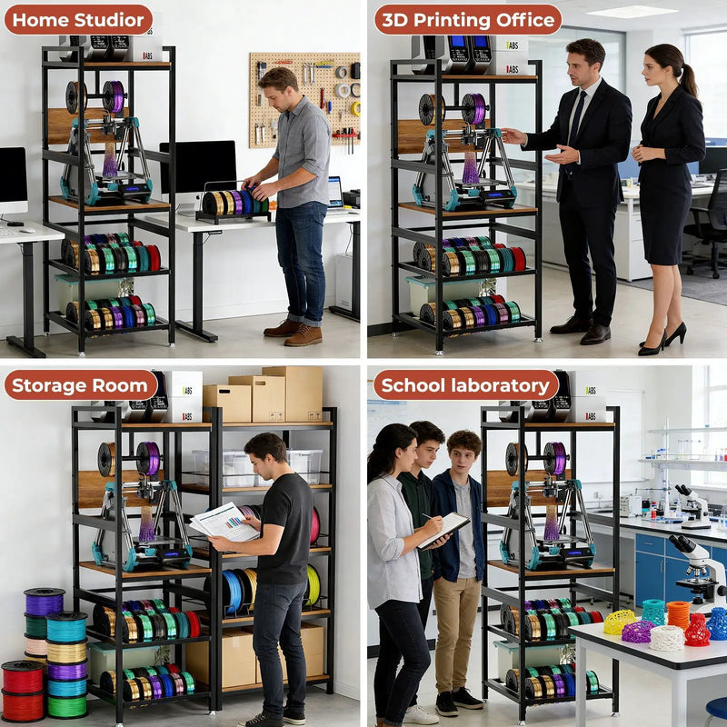 3D Printer Stand With Filament Storage, T-Type Holder, Built In Power Panelб Open Frame Printer Workstation - Black by HouseOfZazla