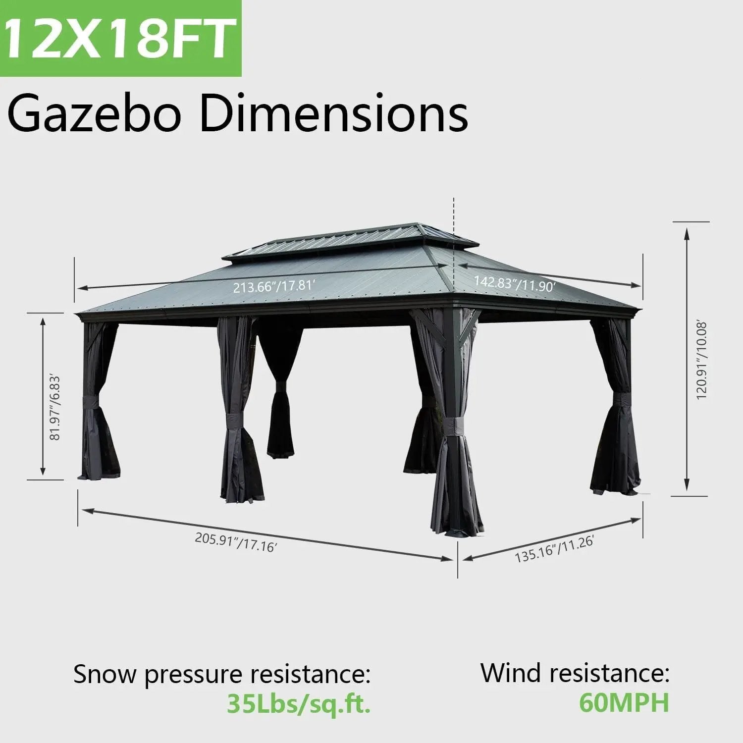 12'x18' Hardtop Gazebo with Resin Roof, Curtains, and Mosquito Netting by HouseOfZazla