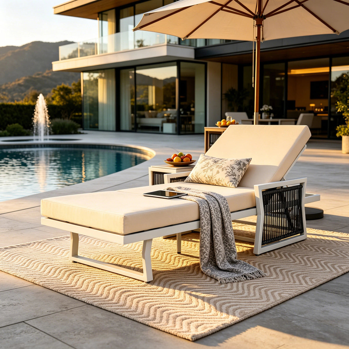 Modern White Iron Outdoor Chaise Lounger Set with Adjustable Backrest - White, photo 4 of 10
