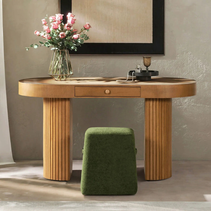 Jesse - Single Drawer Fluted Oval Console Desk - Honey Brown by HouseOfZazla