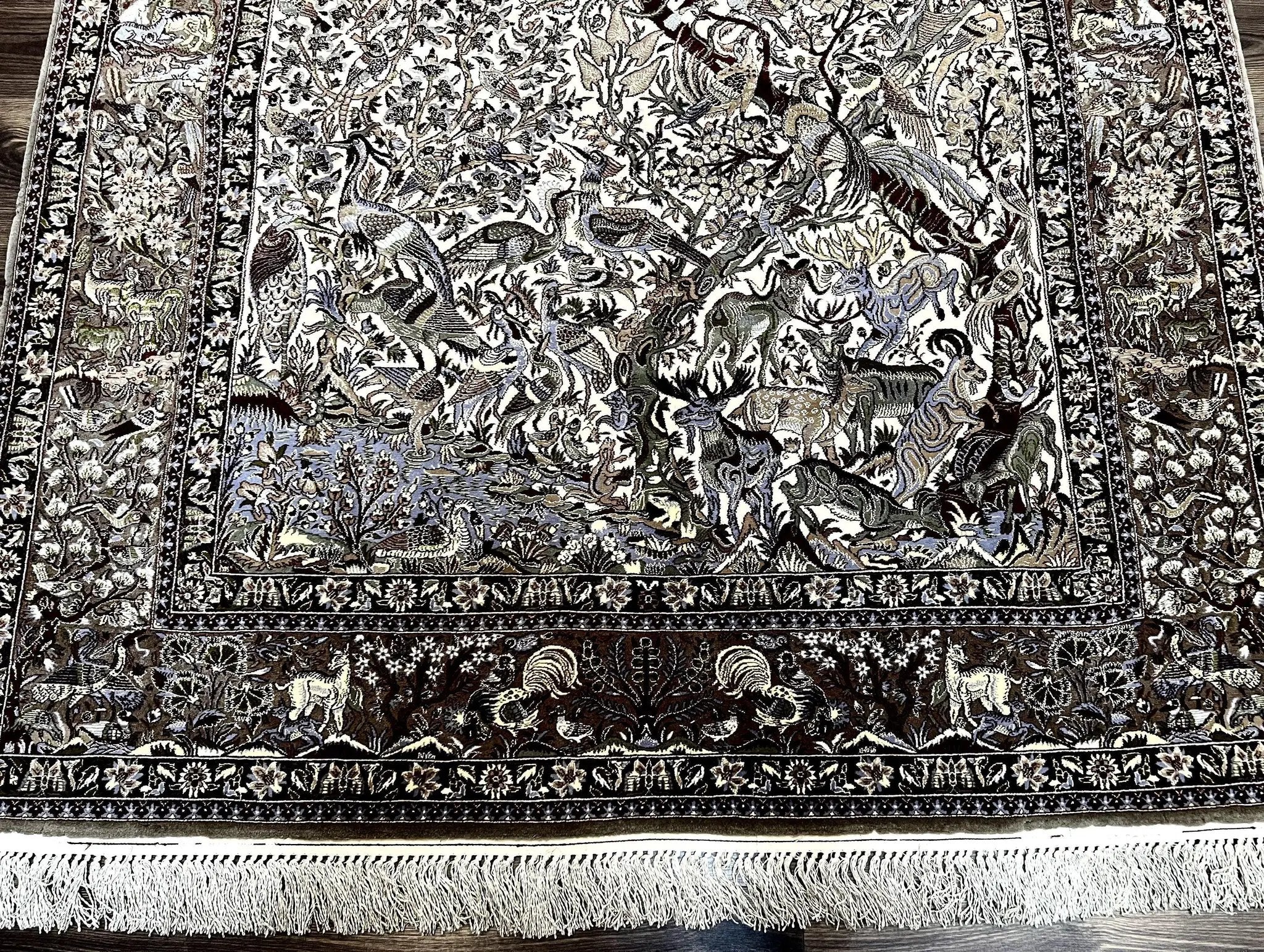 Persian Isfahan Rug 5x8 - Tree of Life, Animal Pictorials, Kork Wool & Silk by Jewel Rugs