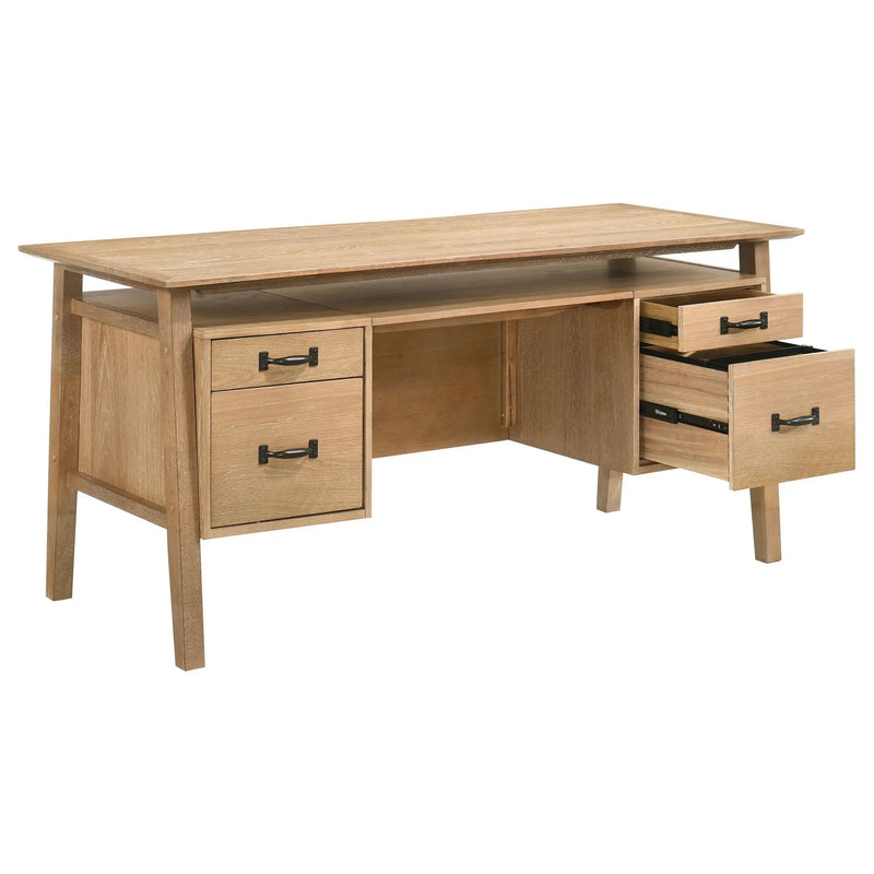 Goodson 64-inch 4-Drawer Double Pedestal Computer Desk Distressed Light Brown by Unique Piece Furniture