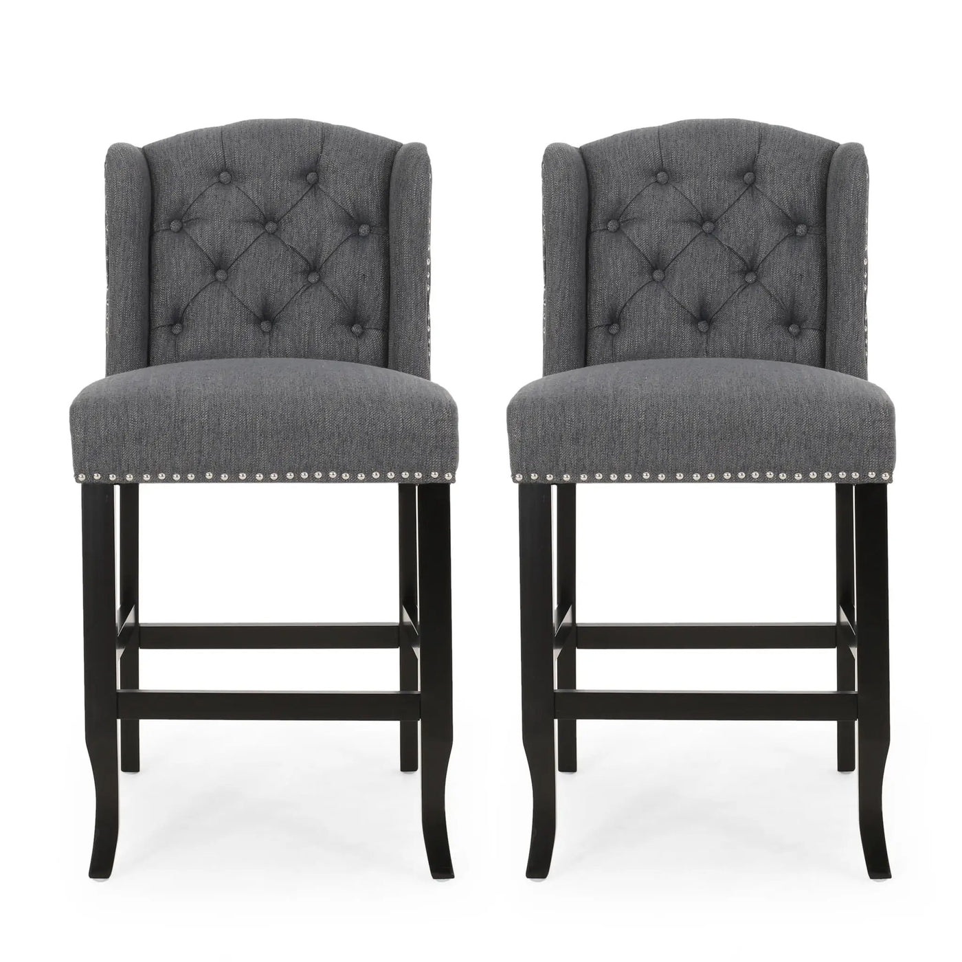 Vienna Fabric Tufted Counter Stool With Nailhead Accents (Set of 2) by HouseOfZazla