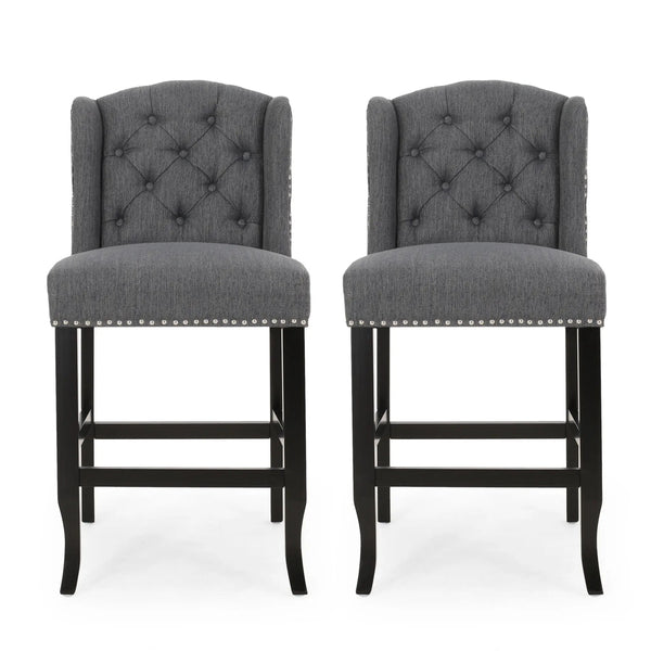Vienna Fabric Tufted Counter Stool With Nailhead Accents (Set of 2)