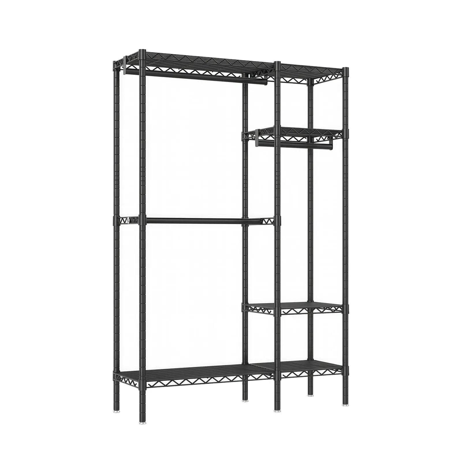 Freestanding Clothes Rack, With 6 Adjustable Wire Shelves And 3 Garment Rails - Black by Unique Piece Furniture