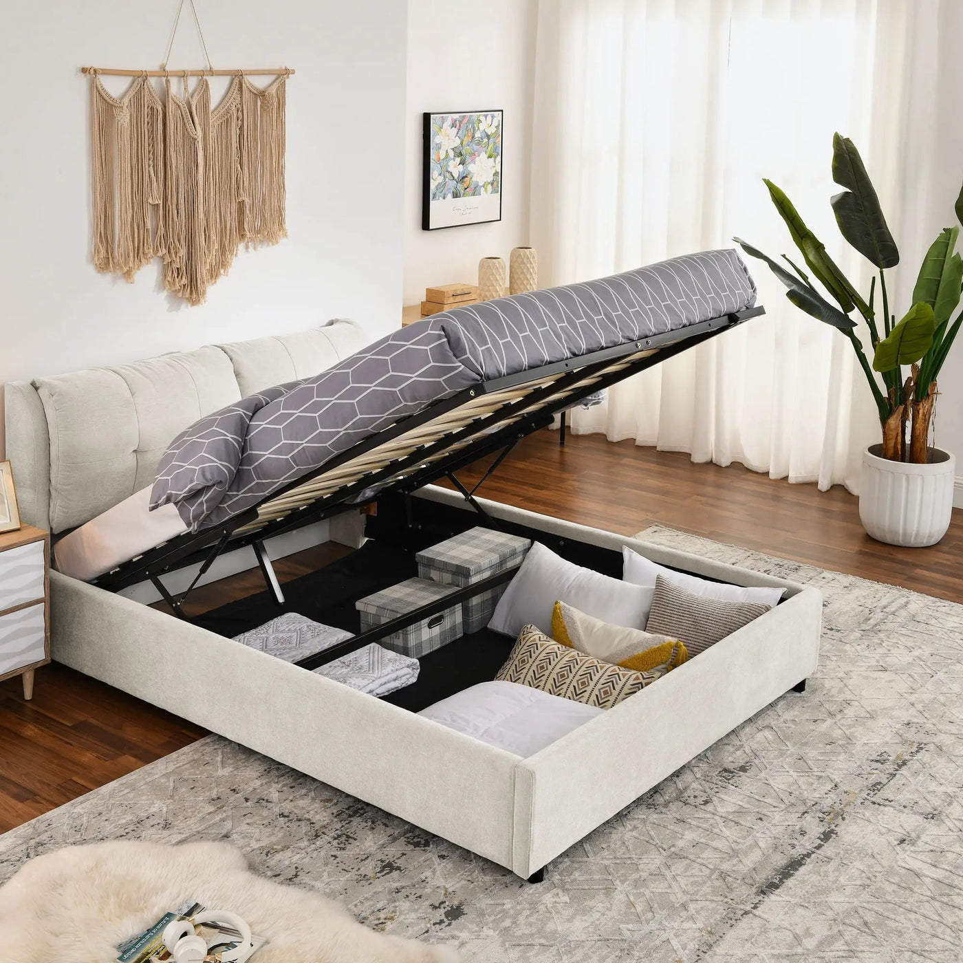 Storage Upholstered Hydraulic Platform Bed With Integrated Headboard by Unique Piece Furniture