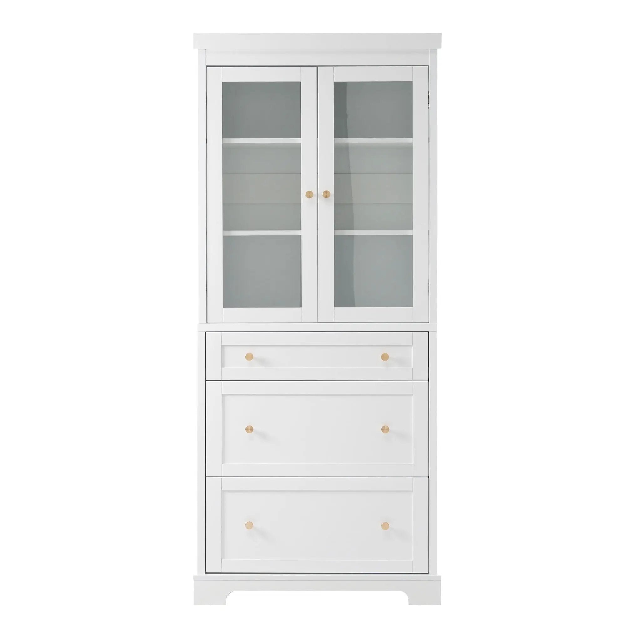 Freestanding Tall Bathroom Cabinet With Adjustable Shelves, Drawers, Soft Close Glass Doors by HouseOfZazla