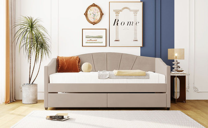 Upholstered Daybed With Two Drawers And Wood Slat by HouseOfZazla