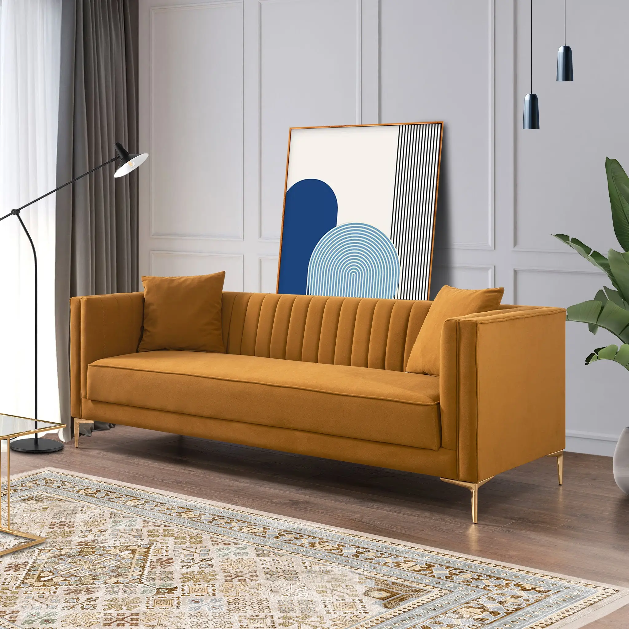 Angelina Sofa 91" (Cognac Velvet) by HouseOfZazla