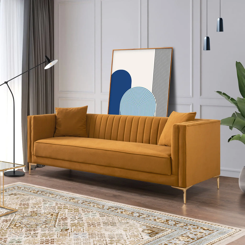 Angelina Sofa 91" (Cognac Velvet) by HouseOfZazla