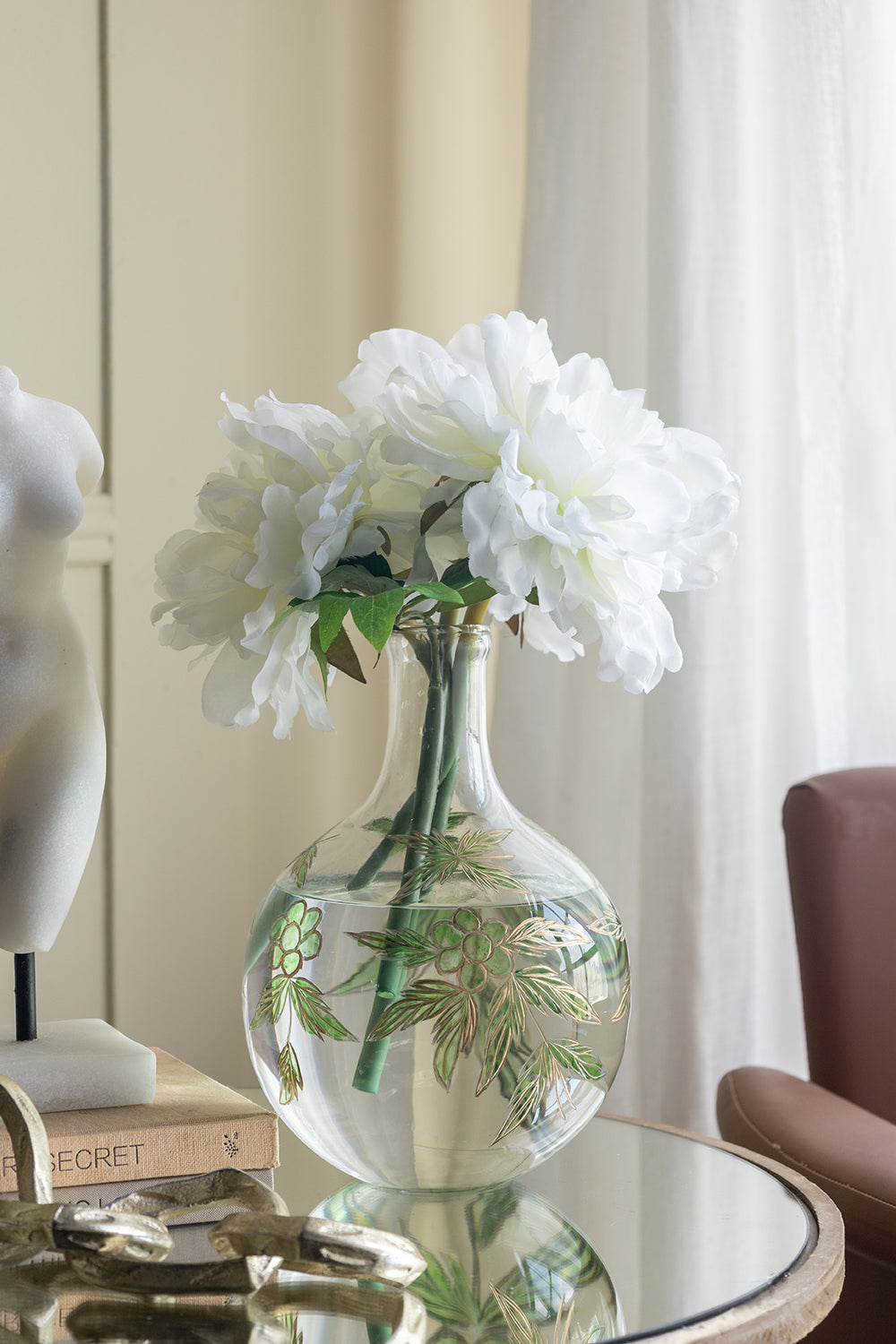Clear Glass Vase with Bulbous Silhouette and Slender Neck - 11"