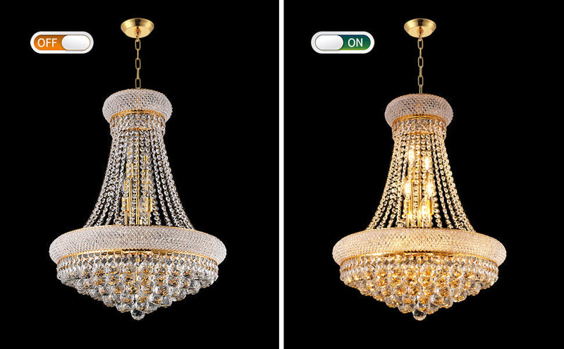 24-Inch Gold Crystal Chandelier, 12-Light French Empire Style Ceiling Light by HouseOfZazla