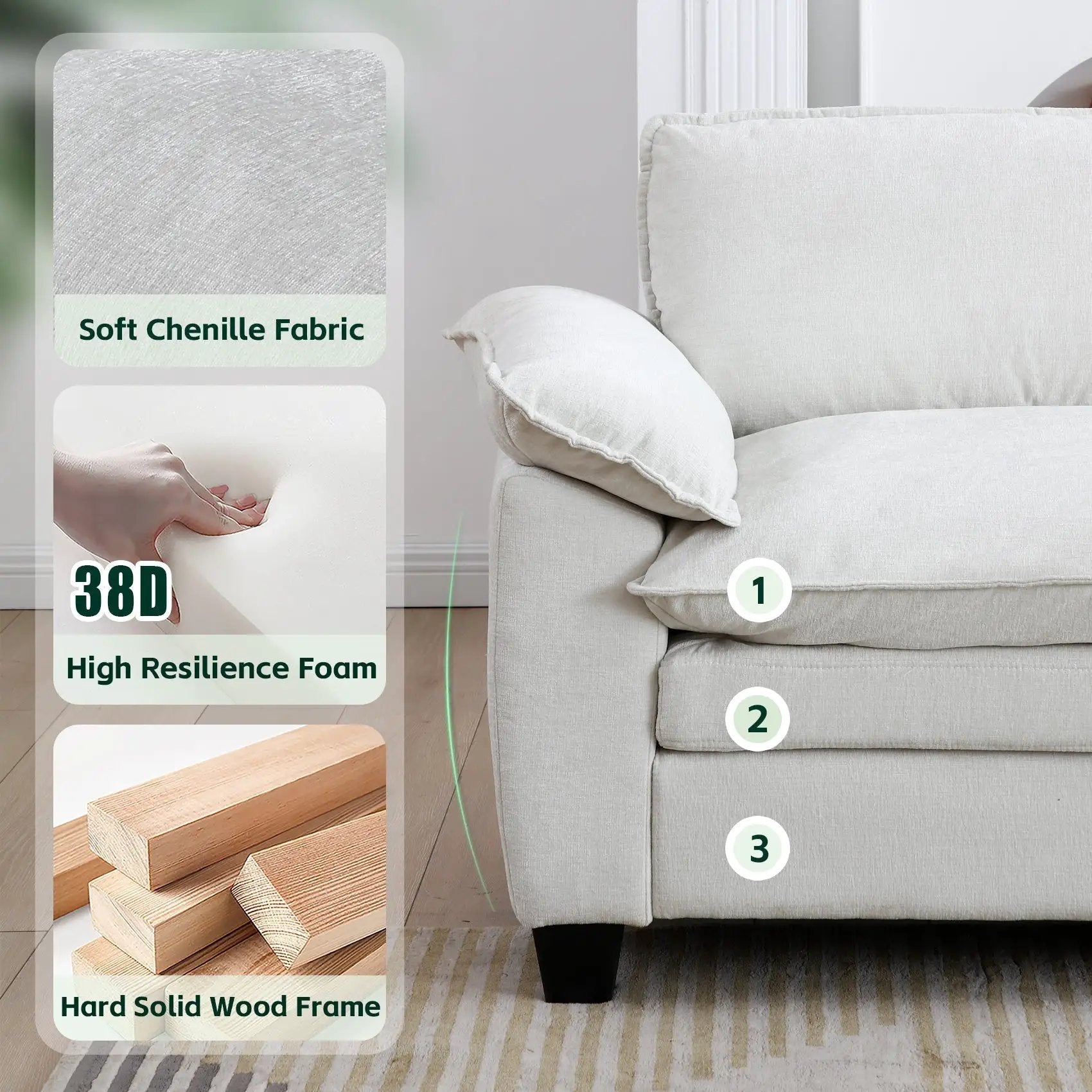 Living Room Sofa Luxury Couch with Ottoman in Soft Chenille Beige by HouseOfZazla