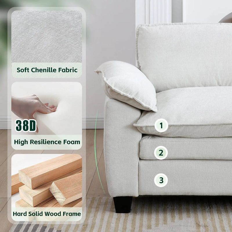 Living Room Sofa Luxury Couch with Ottoman in Soft Chenille Beige by HouseOfZazla
