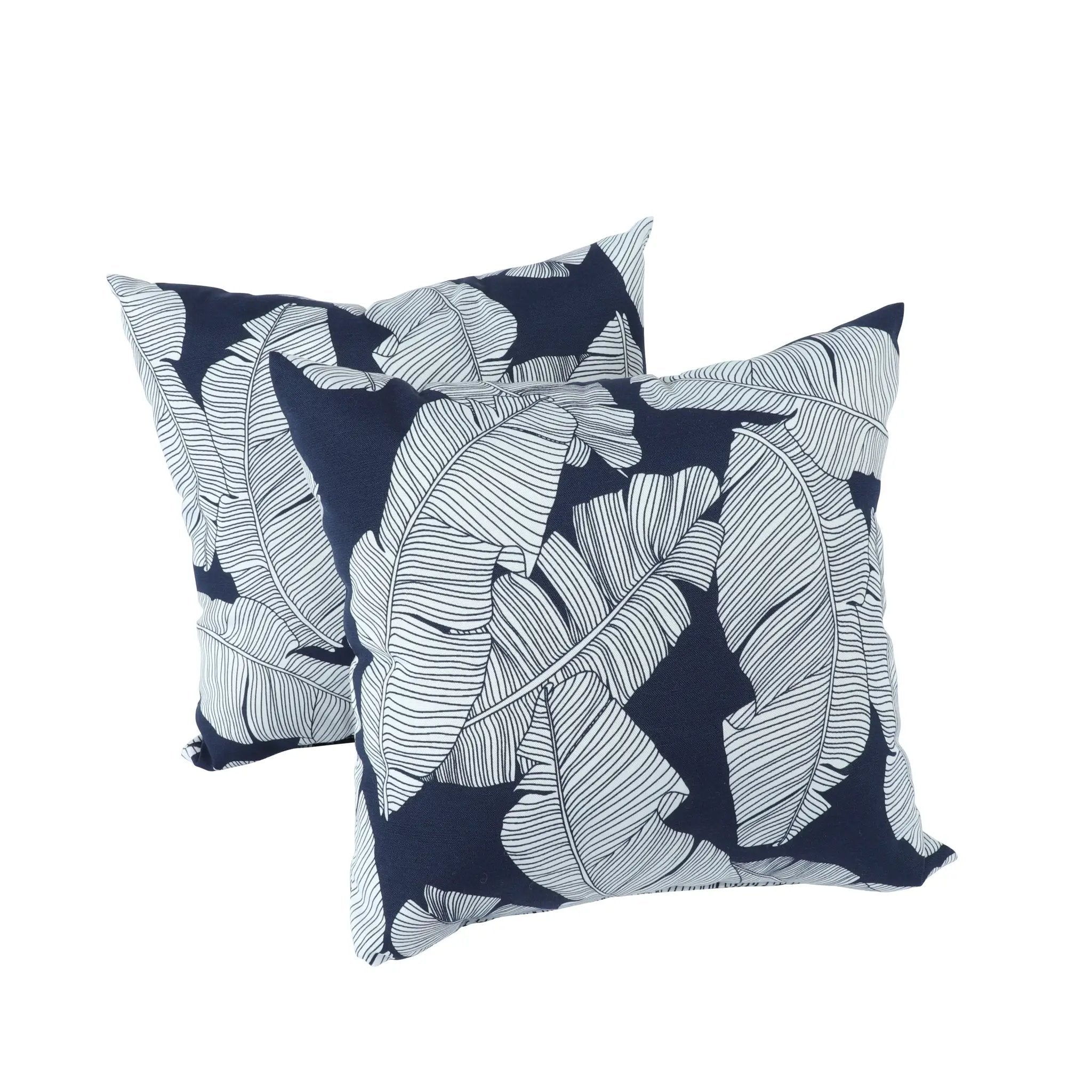 2 Pack Outdoor Throw Pillows, Waterproof & Fade-Resistant (18x18 Inch, Blue Leaf) by HouseOfZazla