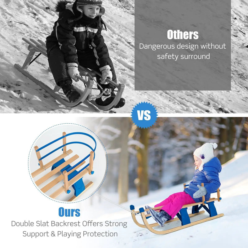 Folding Snowsled Portable Steering Slider with Pulling Ropes and Metal Rails by DirectDeals