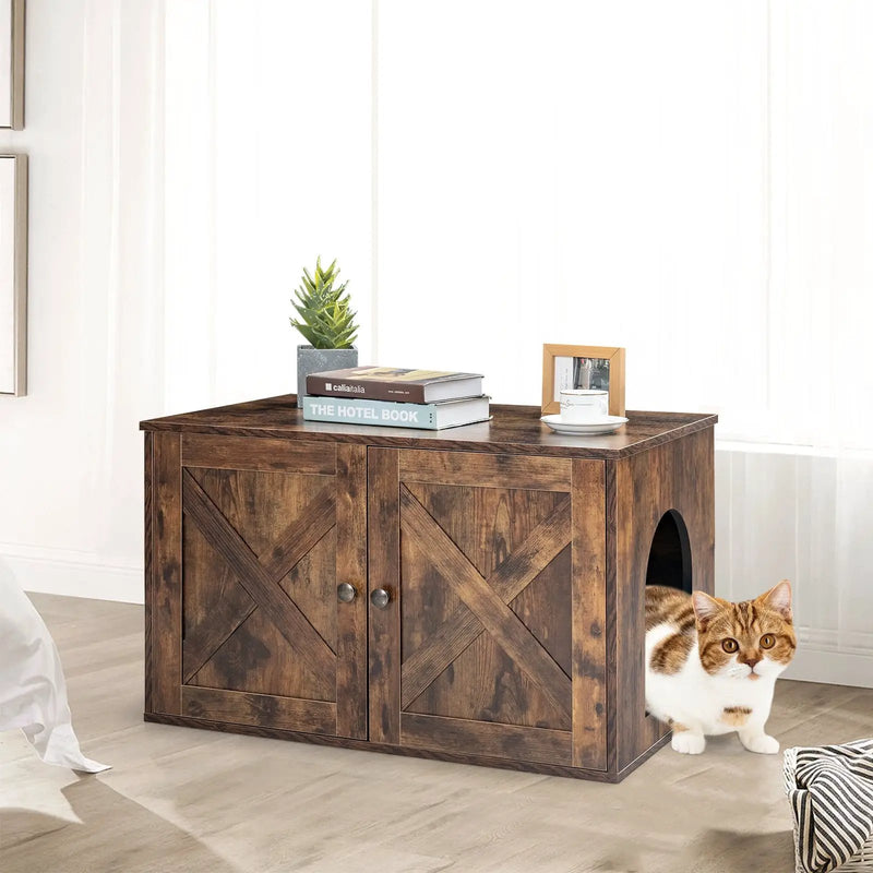 Wooden Hidden Cabinet Cat Furniture with Divider-Coffee by DirectDeals