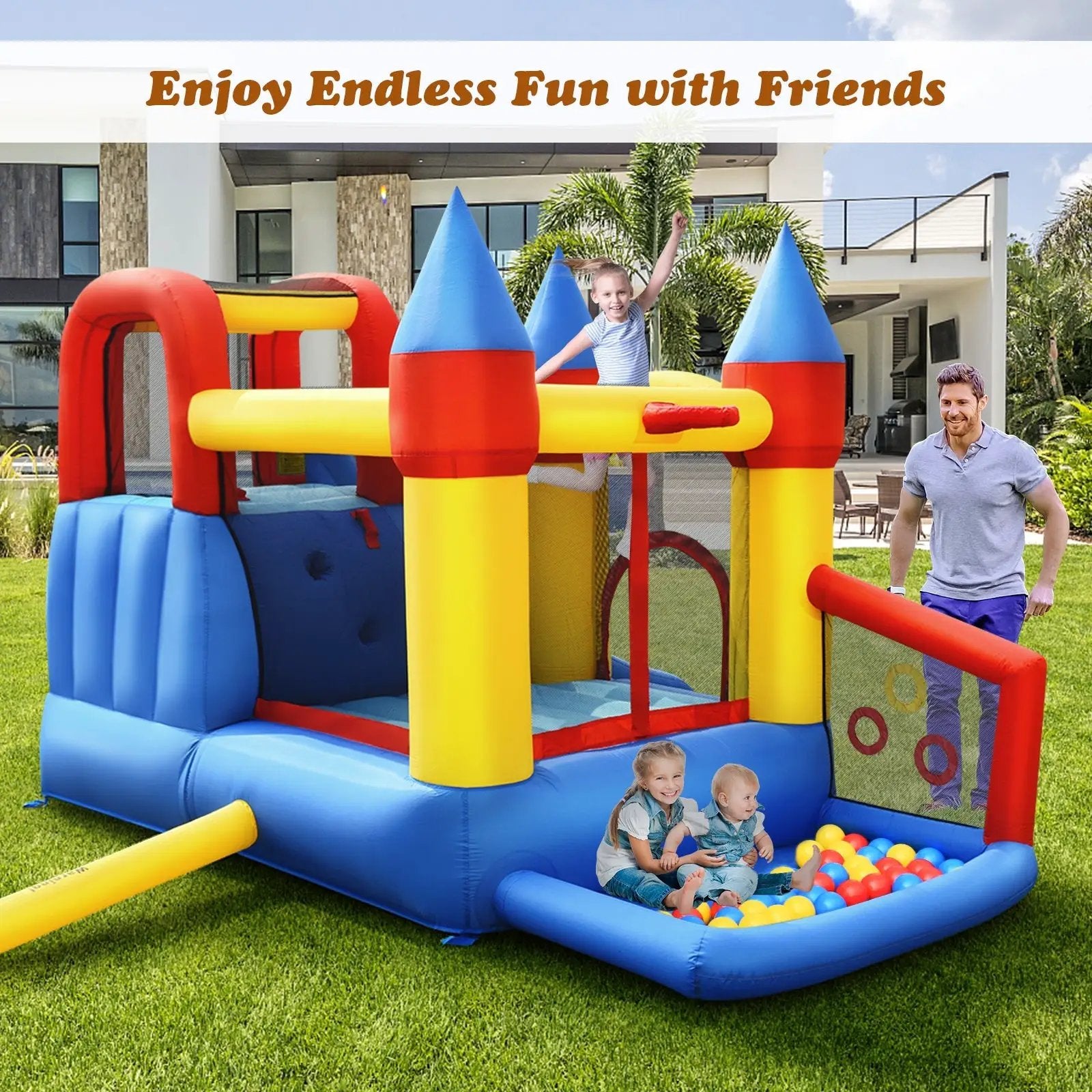 Inflatable Bounce House with Basketball Rim and 780W Blower by DirectDeals