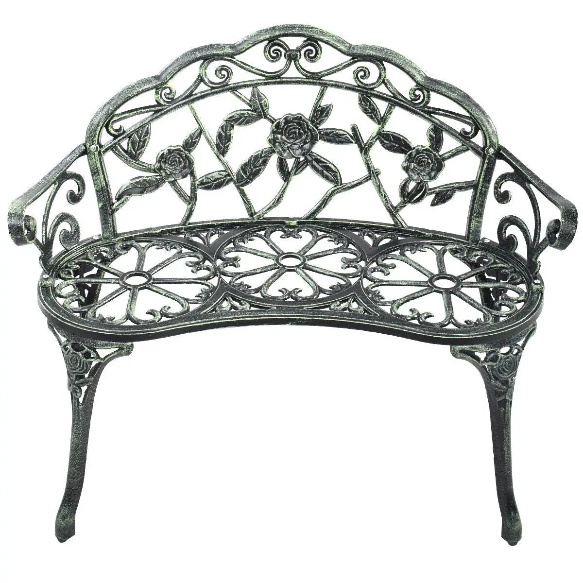 Outdoor Cast Aluminum Patio Bench Antique Rose by DirectDeals