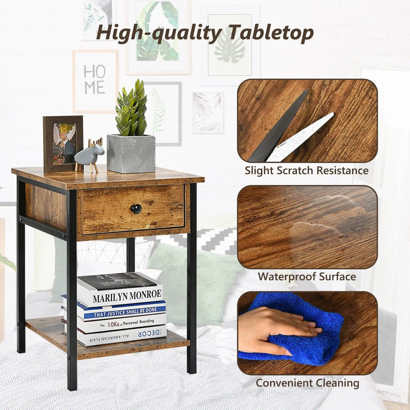 Industrial End Side Table Nightstand with Drawer Shelf by DirectDeals