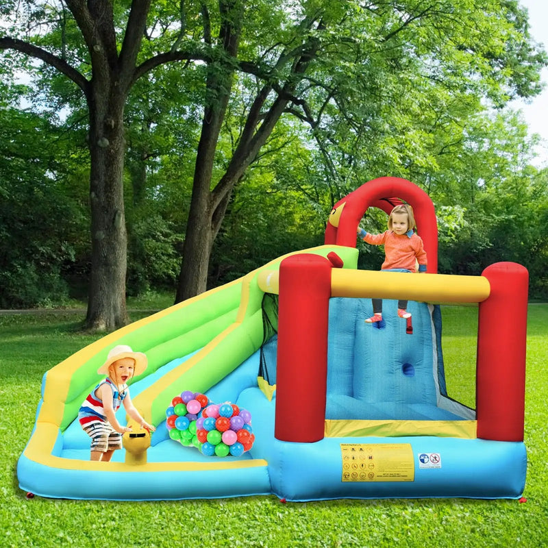 6-in-1 Inflatable Bounce House with Climbing Wall and Basketball Hoop without Blower by DirectDeals