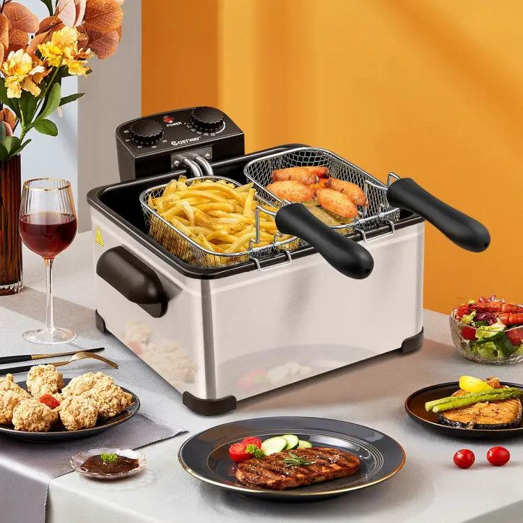Electric Deep Fryer 5.3QT/21-Cup Stainless Steel 1700W with Triple Basket by DirectDeals